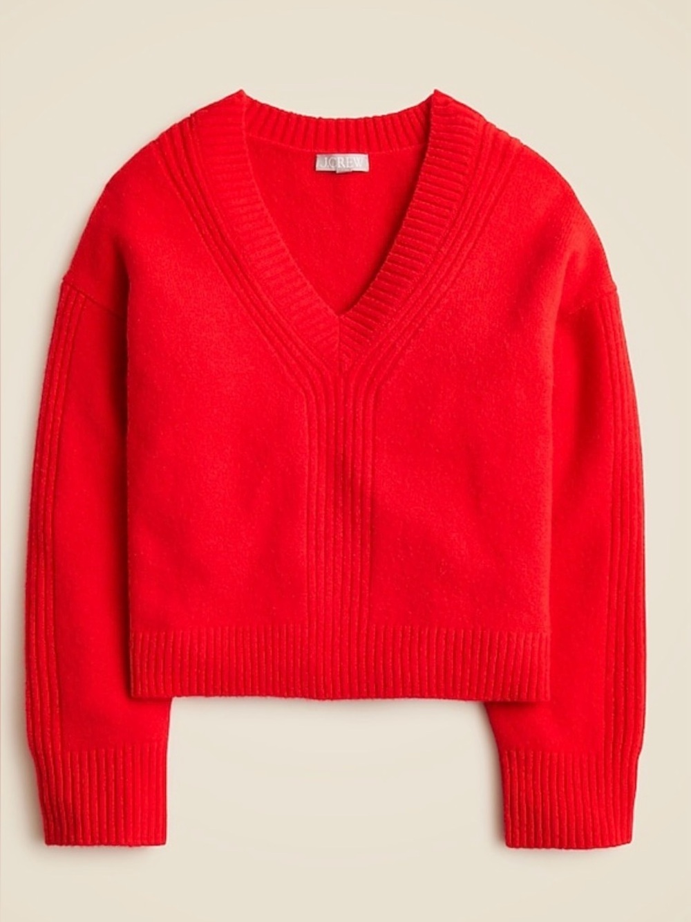 J. Crew Bright Red V-Neck Ribbed Sweater merino wool and alpaca blend